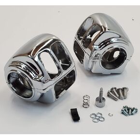 Chrome Plated Switch Housing Covers w/Mounting Hardware & Thumb Screw Throttle Lock for 1996-2006 Harley Softail, Dyna, Electra Glide, Road Glide, Road King, V-Rod & Sportster (Except Radio Controls)