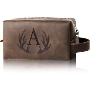 Unique Gifts Initial Letter Travel Toiletry Bag for Men Personalized PU Leather Waterproof Shaving Bag for Toiletries Accessories Travel Essentials Storage Bag Birthday Gifts for Men Him (J)