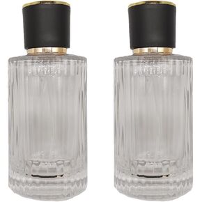 Glass Spray Bottles for Perfume,3.4oz Empty Clear Vertical Stripes Round Fine Mist Spray Container 100ml,2PCS (Clear+White)