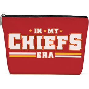 In My Chiefs Era Football Gifts Football Lovers Gift Game Day Red Makeup Bag Cosmetic Bag Friendship Gifts for Women Friends Girls Sport Football Mom Sister Birthday Nurse Mothers Day Graduation