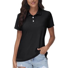 SMENG Women's Polo Shirts 3-Button Short Sleeve Shirt UPF 50+ Classic Quick Dry Work Collared Golf Tennis Tops