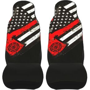 USA Thin Red Line Firefighter Axe Pattern Car Seat Covers 2 Pcs Front Seat Protector Cover Cushion Auto Decor Universal Fit Most Vehicle, Car, SUV Sedan & Truck