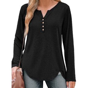 Bloggerlove Womens Long Sleeve T Shirts Button Down 2024 Fall Casual Basic Tee Business Blouses Tops Ladies Clothes