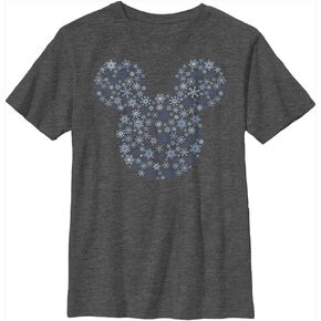 Disney Characters Mickey Ear Snowflakes Boy's Heather Crew Tee