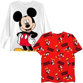Disney Boys Mickey Mouse 2-Piece Short Tee & Long Sleeve T-Shirt Bundle Set-Toddler Sizes 2T-5T, Red/White, 2T