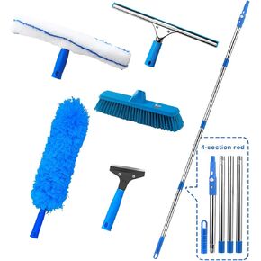 Window Cleaning Tools, 62 Inch Window Squeegee Cleaning Tools, 5 in 1 Window Cleaning Kit with Telescopic Extension Pole, Window Washing Kit for Car, Floor, Window Cleaning