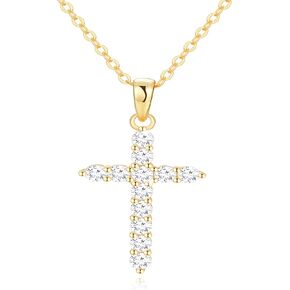 Sterling Silver Cross Necklace Gold Plated,5A CZ Diamond Infinite Elements,18"+2" Silver Chain,Classic Cross Faith Jewelry Gifts for Daughter Wife