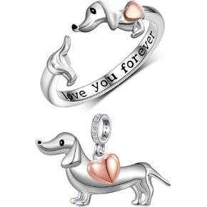 Dachshund Rings and Dachshund Charms 925 Sterling Silver Wiener Dog Rings Jewelry Dachshund Gifts for Women