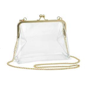 HOXIS Clear Transparent PVC Kiss Lock Chain Cross Body Bag Womens Clutch