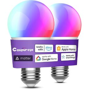 Light Bulbs with Matter, Smart Light Bulbs, WiFi Led Light Bulb Works with Alexa/Google Home/Apple Home/SmartThings, Hub Required, Smart Bulb, Color Changing Light Bulb, A19, E26, 1 Pack