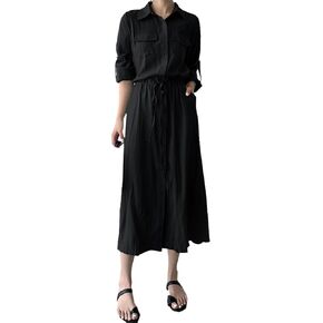 SANGTREE Womens Button Down Shirt Dress with Pockets Adjustable Sleeve Summer Beach Dress