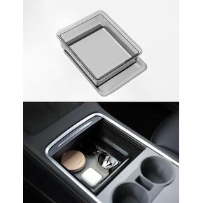 TPARTS Center Console Storage Drawer with Silicone Layer for Tesla Model 3/Y Accessories Interior, Translucent Smoke Gray Organizer Tray, Maximize Storage Space in Kuwait