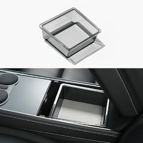 TPARTS Center Console Storage Drawer with Silicone Layer for Tesla Model 3/Y Accessories Interior, Translucent Smoke Gray Organizer Tray, Maximize Storage Space
