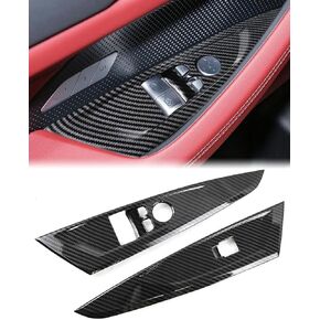 for M4 Window Lift Switch Panel Cover Trim, Window Lift Switch Panel Protection Compatible with BMW M4 G82 4-Series 2021-2024 Accessories (2Pcs Carbon Fiber Style)