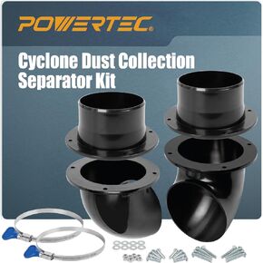 POWERTEC 70301 Dust Collection Cyclone Separator Lid Kit w/Flexible Hoses, Clamps 2 1/2 inch, Elbow & Couplers for 2 Stage Dust Collector