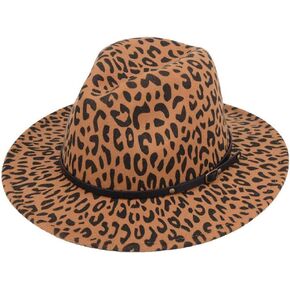 Fashion Leopard Printed Wide Brim Patchwork Wool Felt Classic Jazz Fedora Hat