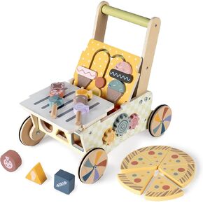 LOL-FUN Wooden Baby Walker for Baby Girl 6-12 Months, Baby Push Walker Toys 1 Year Old Girl Gifts, Kitchen Shopping Cart for Toddlers 1-3
