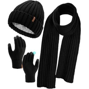 FURTALK Winter Warm Beanie Knit Hat Touchscreen Gloves Scarf Set Soft Fleece Lined Double Layer Skull Cap Gifts for Women