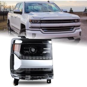 Primed Black FULL LED DRL Projector Headlight Assembly Compatible with 2016-2018 Chevy Silverado 1500/2019 Silverado 1500 LD Left Driver Side 84893097 GM2502456