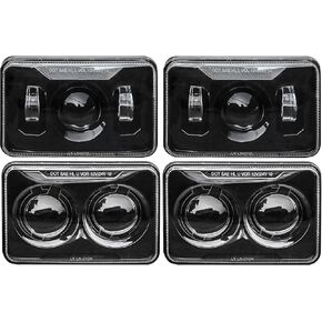 AUDEXEN 4x6 Inch LED Headlights 60W [DOT Approved] Compatible with Kenworth T800 T600 Peterbilt 379 Feightliner H4656 H4666 H6545 H4651 H4652, 4PCS, Black