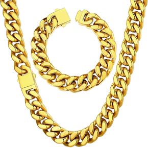 ChainsHouse 14mm 20" Cuban Chain Necklace Men Bracelet 19cm