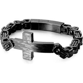 Men Bracelet Stainless Steel Black/White Cross Bracelet for Men Cuban Link Chain Bracelet Jesus Wrist Bracelets Christian Bracelet Heavy Bracelet Jewelry Gift Men