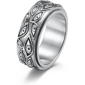 Gothic Evil Eye of God Rings,Stainless Steel Vintage Black Engraved Spinner Rings Fidget Band Stress Relieving Anxiety Jewelry Gifts for Men