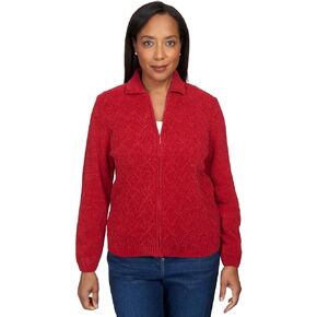 Alfred Dunner Women's Classic Zip Front Chenille Cardigan