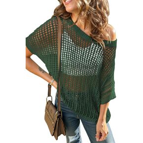 سترة نسائية صيفية بأكمام قصيرة من الكروشيه من UEU، سترة محبوكة كاجوال بدون أكتاف، سترة مجوفة للسباحة والشاطئ in Kuwait