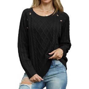 GRECERELLE Women's Sweaters Crewneck Bishop Long Sleeve 2024 Fall Oversized Knit Button Jumper Tops in Kuwait