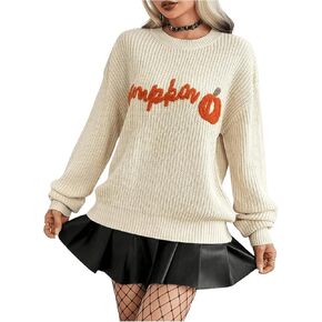 Floerns Women's Letter Pattern Long Sleeve Sweater Halloween Oversized Ribbed Pullover Tops