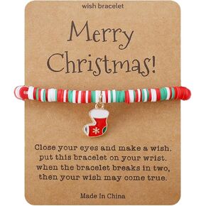 YANCHUN Christmas Bracelet for Women Colorful Christmas Clay Beaded Stretch Bracelets Christmas Tree Santa Claus Snowflake Charm Bracelet Holiday Christmas Gifts 2024