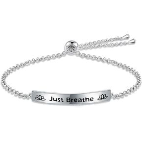Just Breathe Bracelet for Women - 925 Sterling Silver Hypoallergenic Anxiety Relief Bracelets Inspirational Jewelry Encouragement Gifts