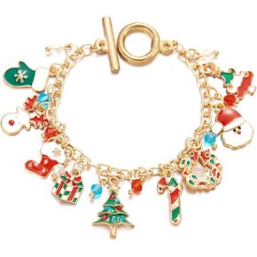 Christmas Charm Bracelets Cute Christmas Tree Pendant Bracelet Colorful Beaded Santa Claus Christmas Tree Stockings Snowflake Gift Box wreath crutch Candy Elk Pendant Bracelet for Christmas Party