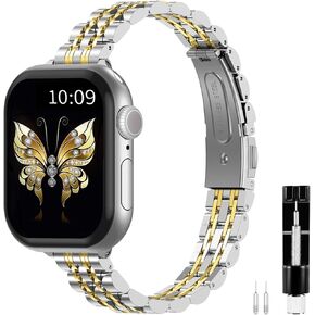 Fintie Slim Metal Band Compatible with Apple Watch 42mm(Series 10) 41mm 40mm 38mm, Stainless Steel Chain Strap iWatch Bands SE Series 10 9 8 7 6 5 4 3 2 1
