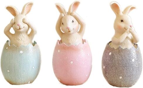 MineSign Resin Bunny Decorations Spring Easter Decors Figurines Tabletopper Accessories for Party Home Holiday (3 Rabbits) in Kuwait