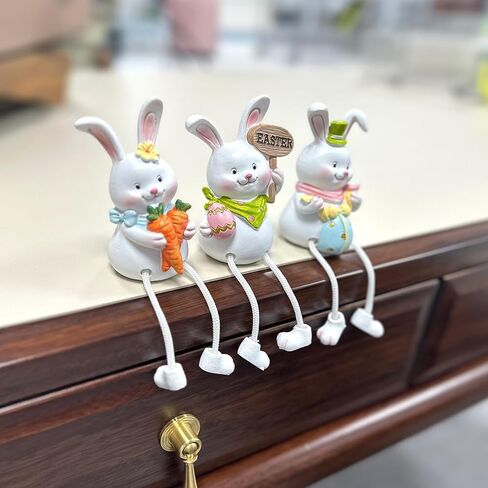 MineSign Resin Bunny Decorations Spring Easter Decors Figurines Tabletopper Accessories for Party Home Holiday (3 Rabbits) in Kuwait