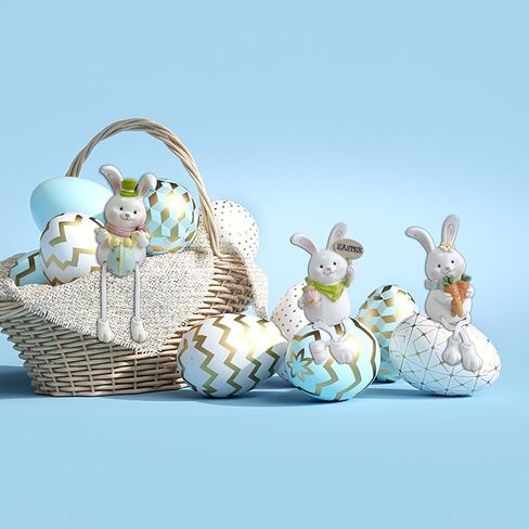 MineSign Resin Bunny Decorations Spring Easter Decors Figurines Tabletopper Accessories for Party Home Holiday (3 Rabbits) in Kuwait