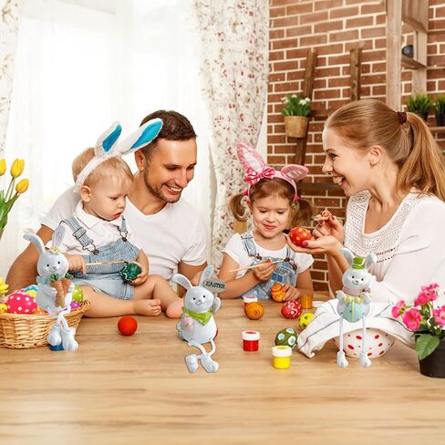 MineSign Resin Bunny Decorations Spring Easter Decors Figurines Tabletopper Accessories for Party Home Holiday (3 Rabbits) in Kuwait