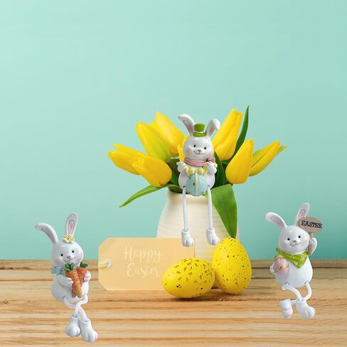 MineSign Resin Bunny Decorations Spring Easter Decors Figurines Tabletopper Accessories for Party Home Holiday (3 Rabbits) in Kuwait