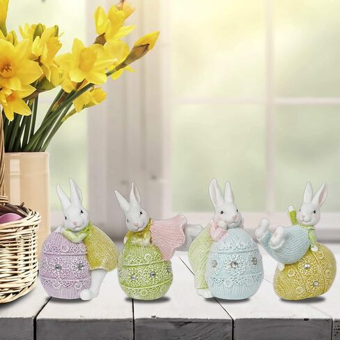 MineSign Resin Bunny Decorations Spring Easter Decors Figurines Tabletopper Accessories for Party Home Holiday (3 Rabbits) in Kuwait