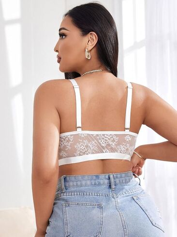 MakeMeChic Women's Plus Size Floral Lace Bra Wireless Sheer Adjustable Strap Bralette Top in Kuwait