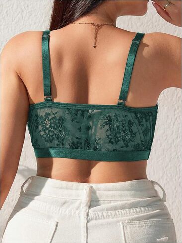 MakeMeChic Women's Plus Size Floral Lace Bra Wireless Sheer Adjustable Strap Bralette Top in Kuwait