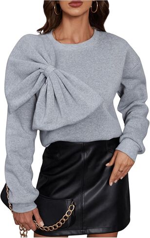 GORGLITTER Women's Bow Front Long Sleeve Sweatshirt Crewneck Drop Shoulder Pullover Tops in Saudi Arabia