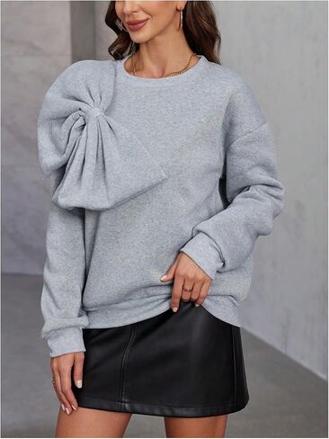 GORGLITTER Women's Bow Front Long Sleeve Sweatshirt Crewneck Drop Shoulder Pullover Tops in Saudi Arabia
