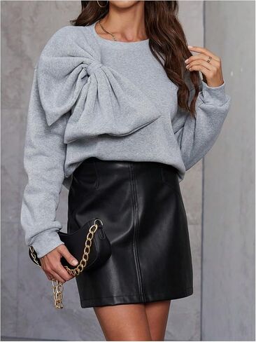 GORGLITTER Women's Bow Front Long Sleeve Sweatshirt Crewneck Drop Shoulder Pullover Tops in Saudi Arabia