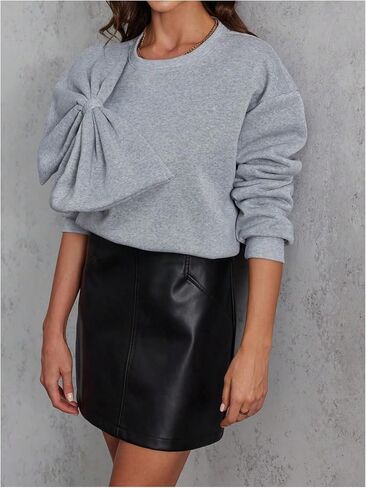 GORGLITTER Women's Bow Front Long Sleeve Sweatshirt Crewneck Drop Shoulder Pullover Tops in Saudi Arabia