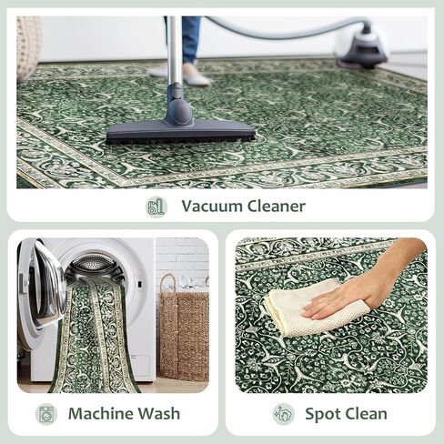 LIVEBOX Green 8x10 Area Rugs for Living Room, Christmas Washable Area Rug with Non Slip Backing, Non Shedding Large Boho Carpet for Bedroom Dining Room Office(8'x10') in Saudi Arabia