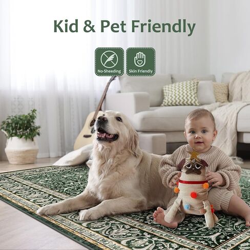 LIVEBOX Green 8x10 Area Rugs for Living Room, Christmas Washable Area Rug with Non Slip Backing, Non Shedding Large Boho Carpet for Bedroom Dining Room Office(8'x10') in Saudi Arabia