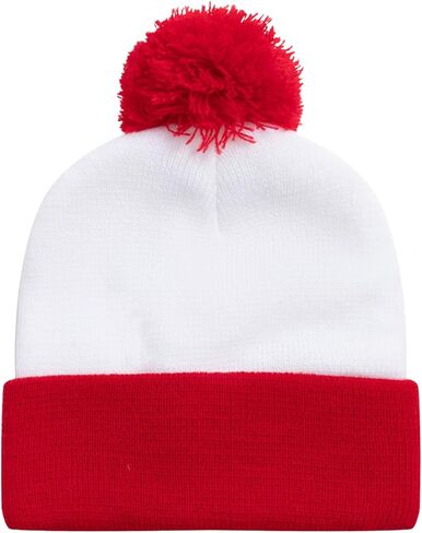 Red White Beanie for Women Men Warm Pompom Beanie Hats for Winter Christmas Cuff Knit Beanies in Saudi Arabia
